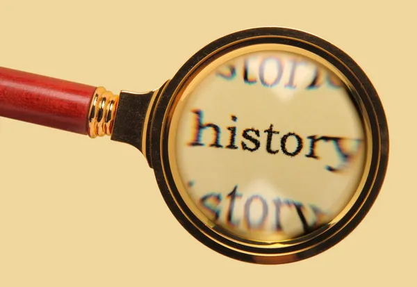 Old magnifying glass on word history