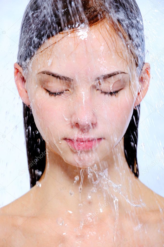 young girl taking shower