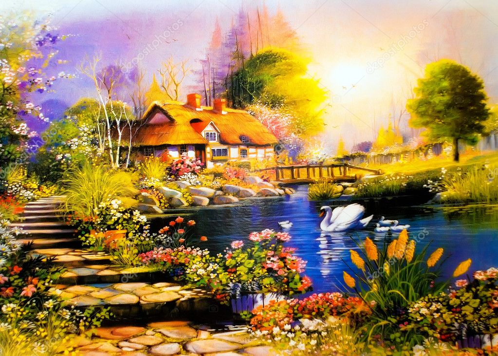 Pintura de paisaje — foto de stock © vasmedia #1489670 Cerca creativo Casas De