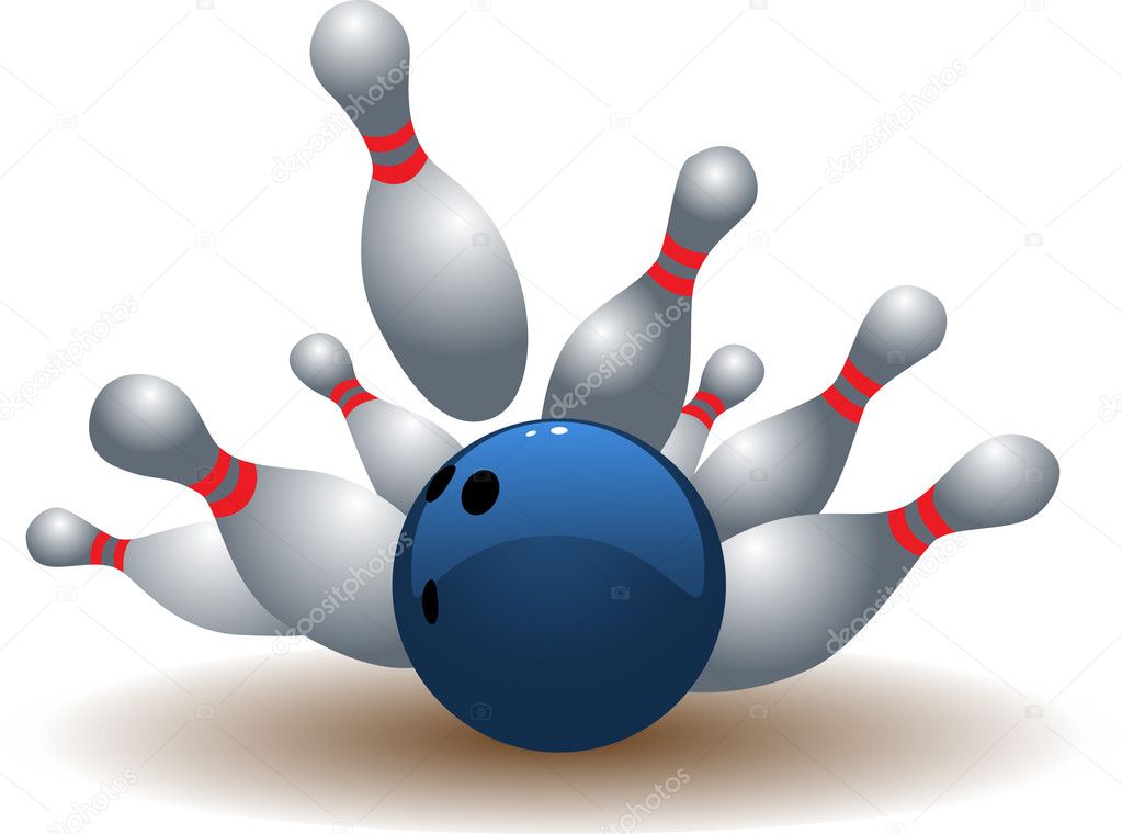 Bowling ball and falling bowling pins. — Stock Vector © averole 2518429