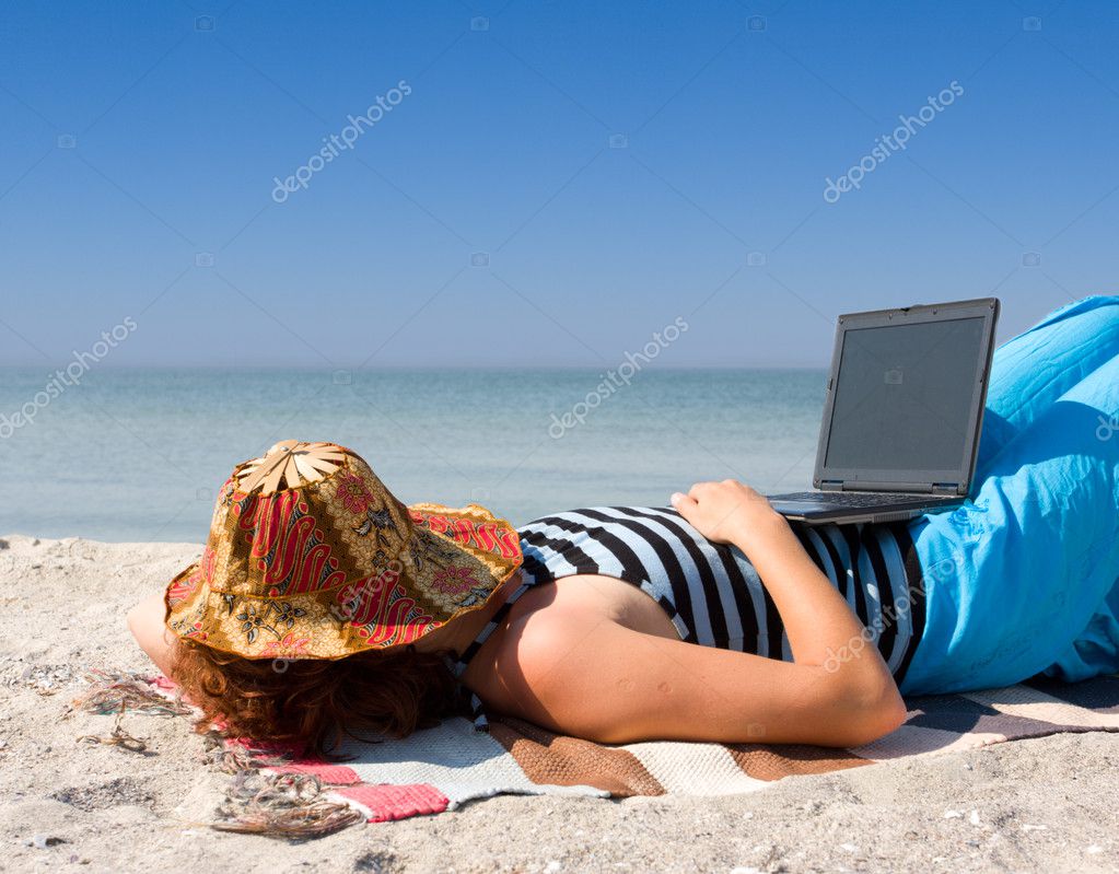 laptop at beach