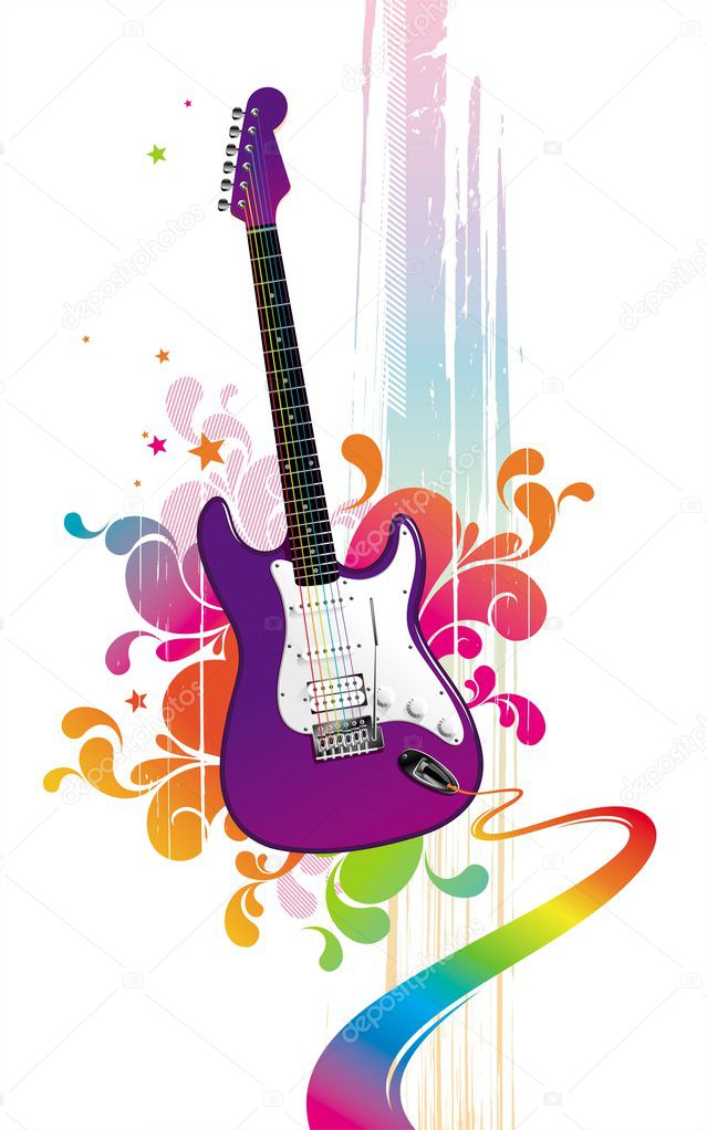 Guitar with multicolored design - Stock Illustration