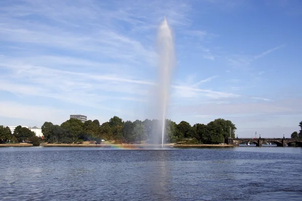 Fountain at Alster lake in Hamburg