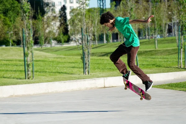 Guy rides a skateboard