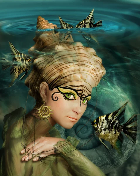 Mermaid girl and fish