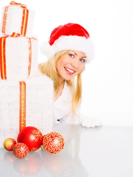 Christmas woman holding present