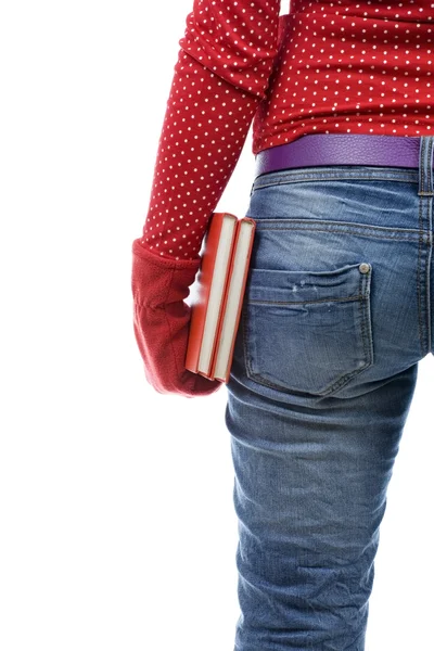Woman in red mitten keeping books