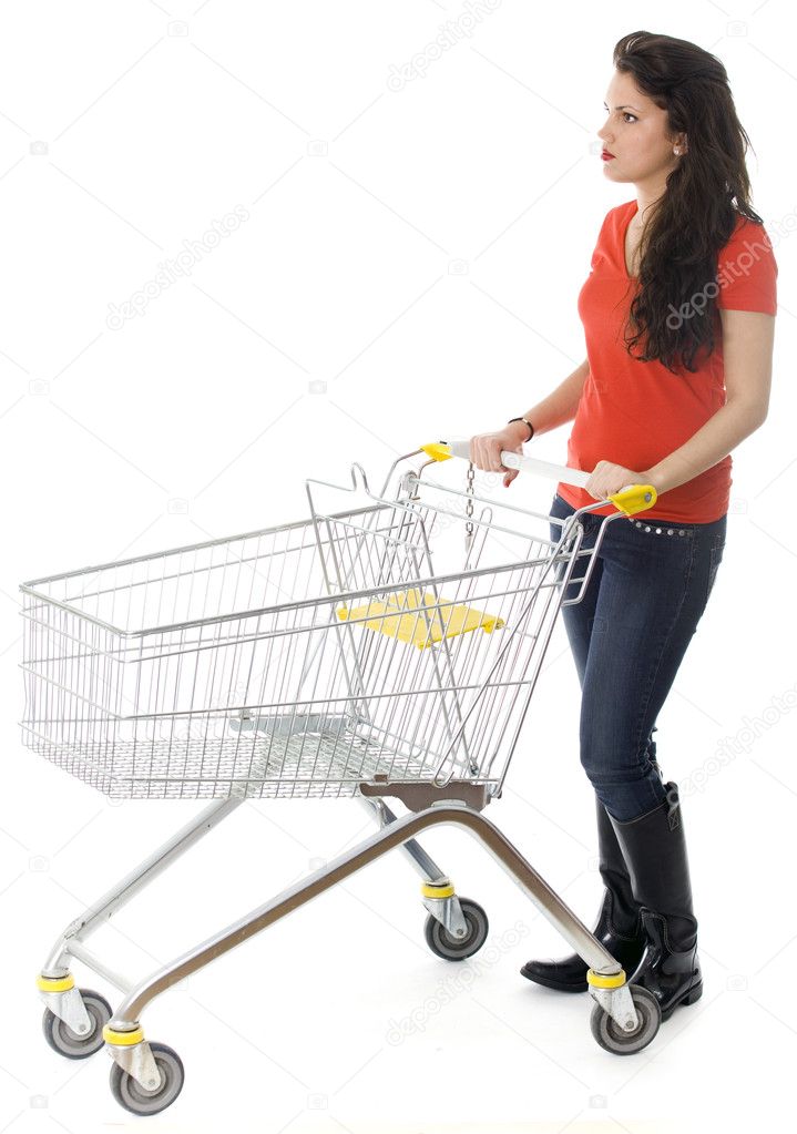 Young Woman With Shopping Cart — Stock Photo 2252812