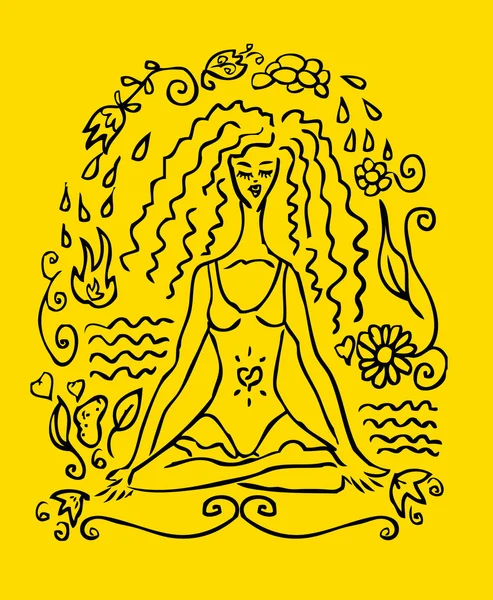 Yoga woman tattoo emblem, icon.