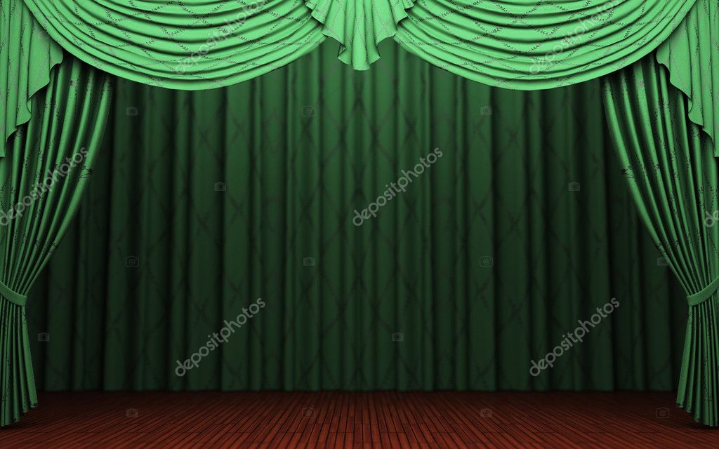 Green velvet curtain opening scene made in 3d stock photo colourbox.