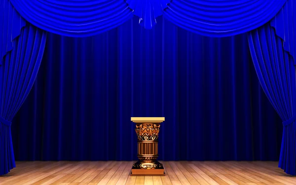 Blue velvet curtain and Pedestal