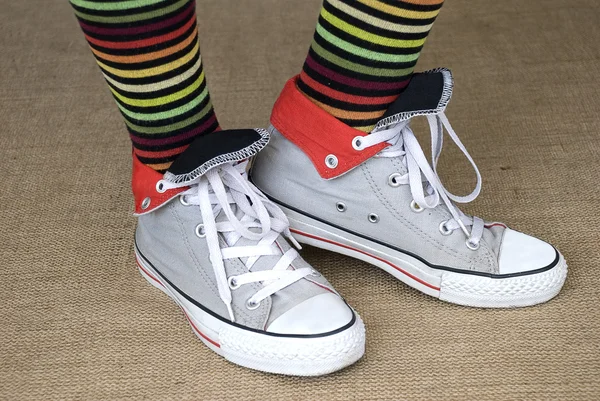 Striped socks and sneakers