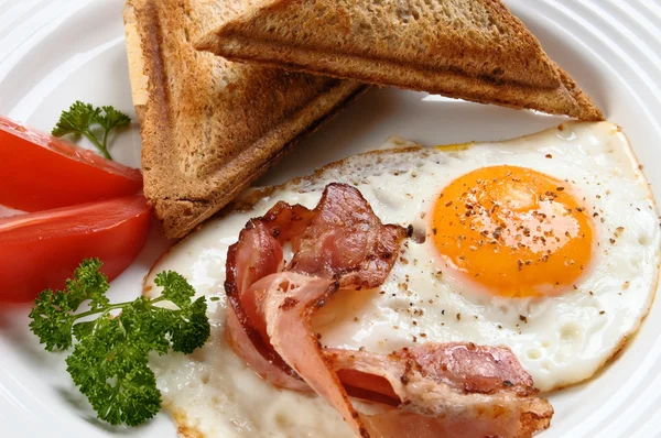 Breakfast - toasts, egg, bacon