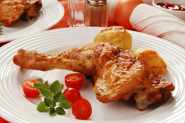 Roasted chicken leg with vegetables