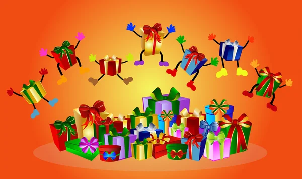 跳跃的礼物和多彩礼品盒 - 图库照片pdesign#1