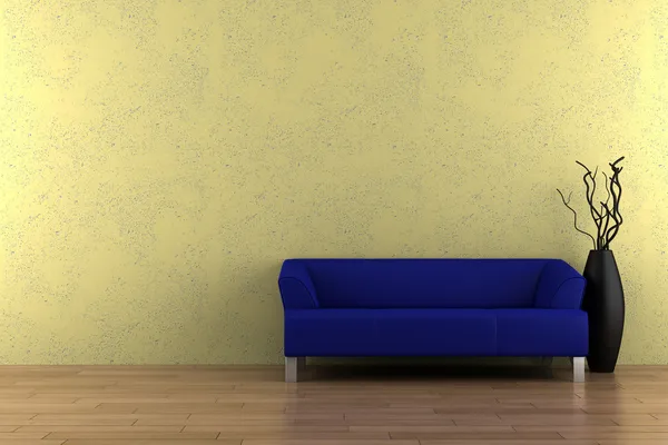 Blue sofa and vase with dry wood