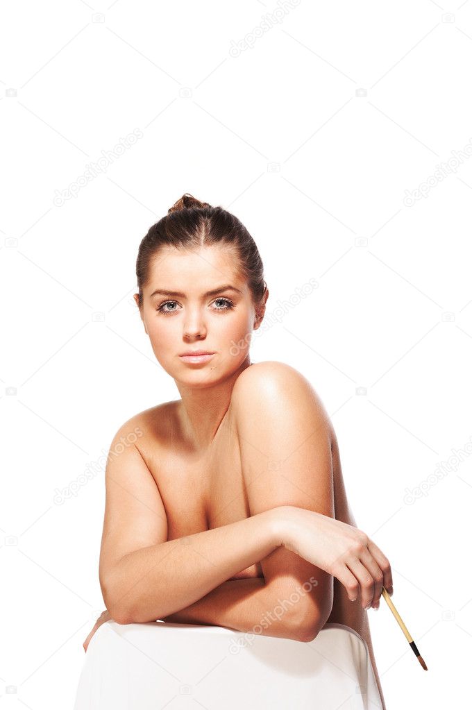 Healthy beautiful naked girl with copy space