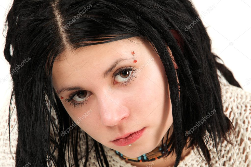 Closeup portrait of modern and cute teenage girl