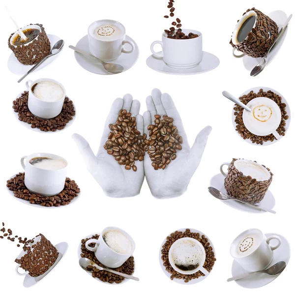 Collage (collection) of various coffee cups with coffee. — Stock Photo #1896895