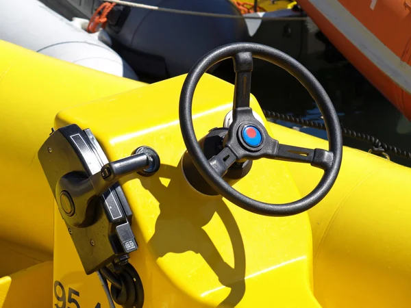 Steering wheel on an inflatable yacht
