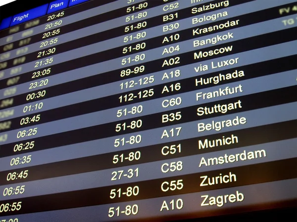 Airport delay sign, flight schedule