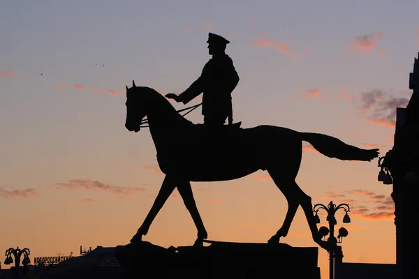 Silhouette of monument of Marshal Zhukov