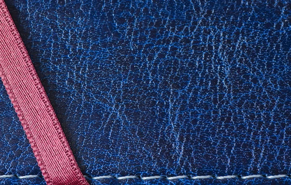 Blue leather cover with red ribbon
