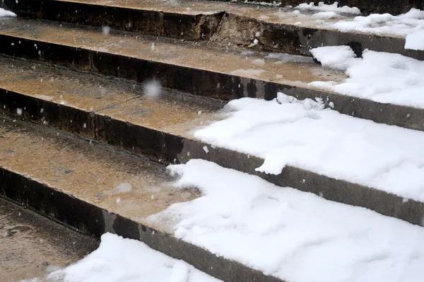 Snow in paris on stairs
