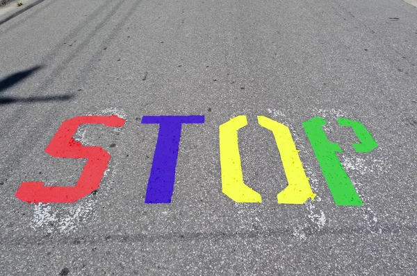 Stop stencil on road false color