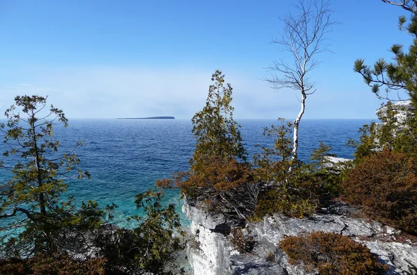Cliff view of Georgian Bay with island