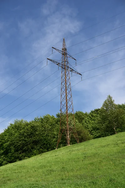 Electricity pylon in green meadow