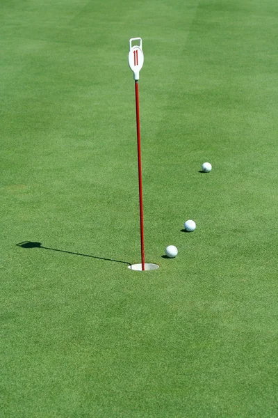 Practice putting green with golf balls