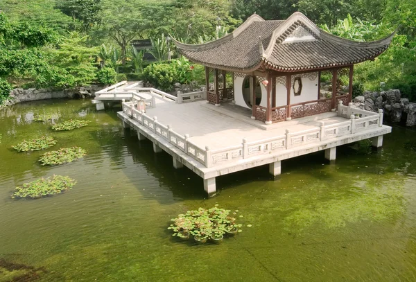 Chinese building near the pond