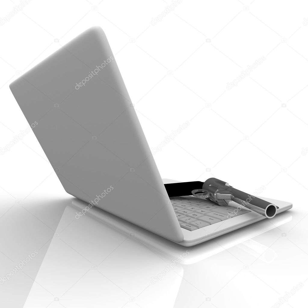 Laptop Computer and Gun — Stock Photo © iqoncept 2076971