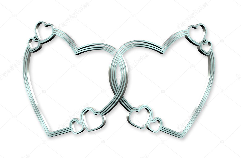Linked silver blue hearts 3D for wedding or anniversary clipart