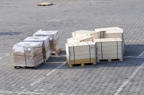 Crates on the ground of the airport