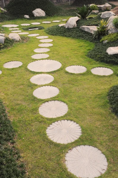 The curving stepping stone footpath in the landscape garden.