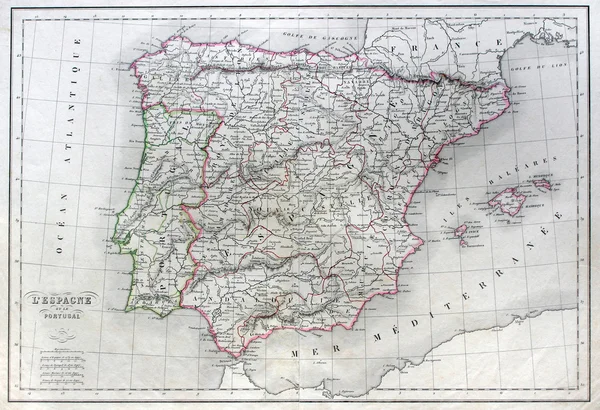 Antique map of Spain and Portugal.