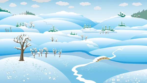 Winter Landscape in cartoon style - Stock Image - Everypixel