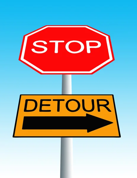 detour road sign. Stop roadsign with detour sign