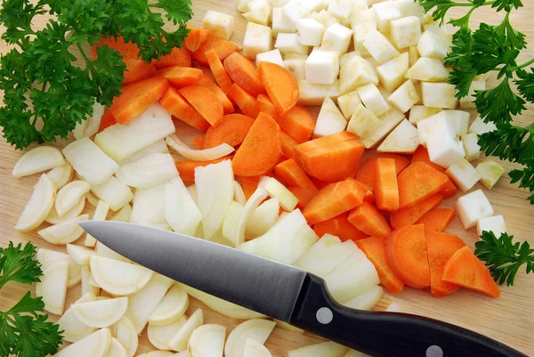Cut vegetable and knife