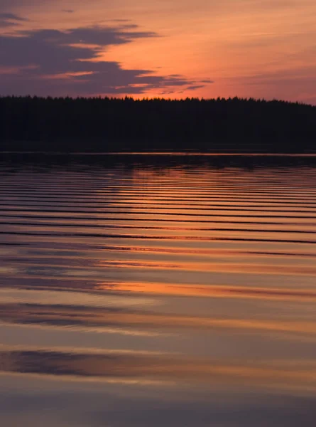 Waves on lake on sunset