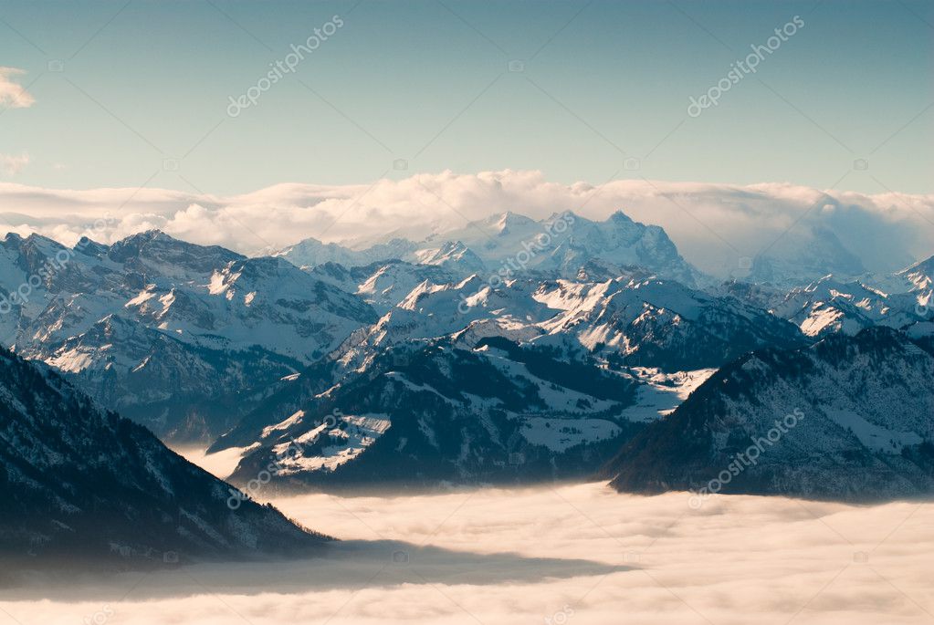 View of swiss mountains above