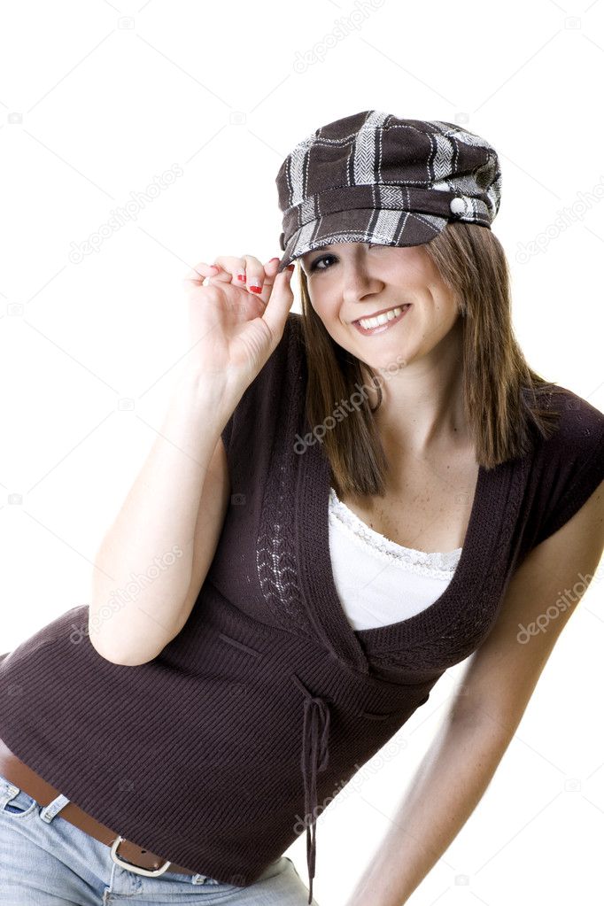 tipping her hat & smiling — Stock Photo © Tissiana 2367274