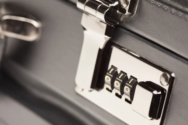 Close Up Black Leather Briefcase Lock