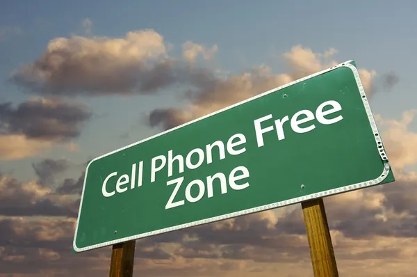 Cell Phone Free Zone Green Road Sign