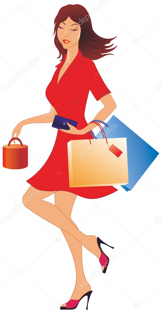 lady shopping cartoon