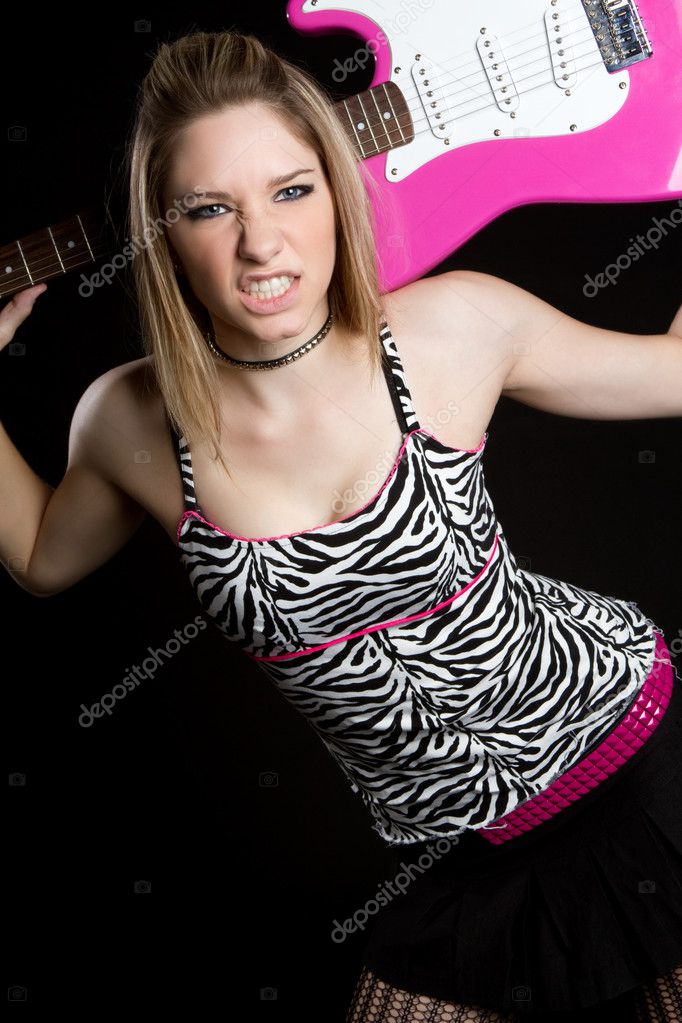 Punk woman holding electric guitar