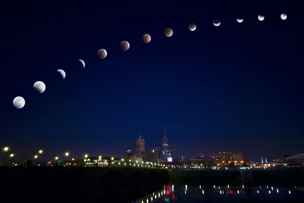 Moon eclipse over city