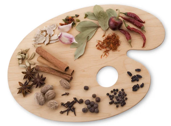 Various spices on a palette